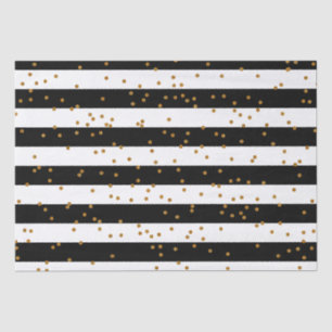 Black & White Stripes with Metallic Gold Confetti Tissue Paper