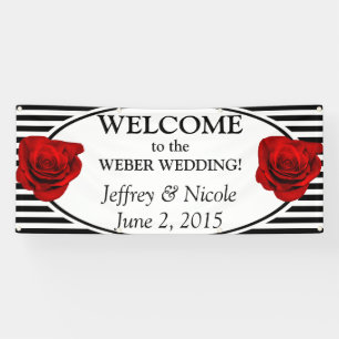 Black & White Stripes with Rose Wedding Banner