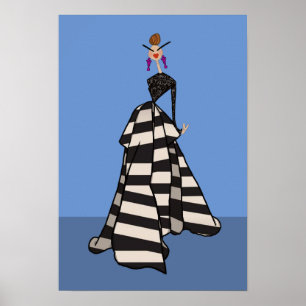 Black & White Stripes Woman Fashion Illustration Poster