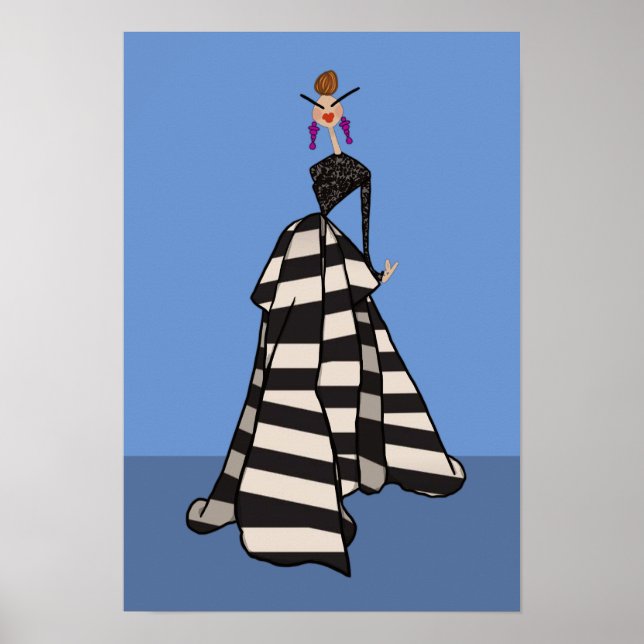 Black & White Stripes Woman Fashion Illustration Poster (Front)