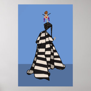 Black & White Stripes Woman Glam Fashion Art Poster