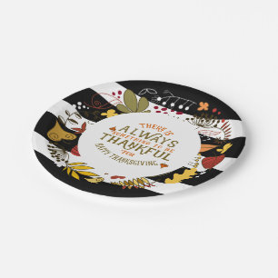 Black & White Stripes Wreath & Always Thankful Paper Plate