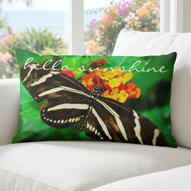 Black White Stripes Zebra Butterfly Hello Sunshine Lumbar Cushion (Creator Uploaded)
