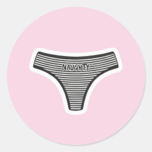 Black & White stripped "Naughty" G string panty Classic Round Sticker
