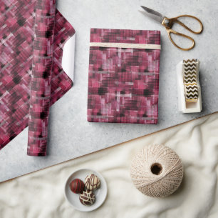 Black, white strokes and stripes on burgundy. wrapping paper