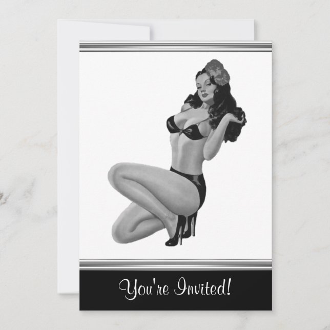 Black & White Style Pin-Up Girl 20 Invitation (Front)