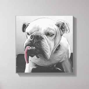 Black white stylised bulldog pet portrait canvas print