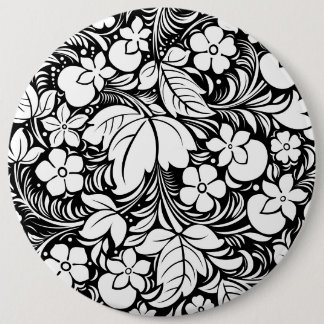 Black & White Stylised Floral Pattern 2 6 Cm Round Badge