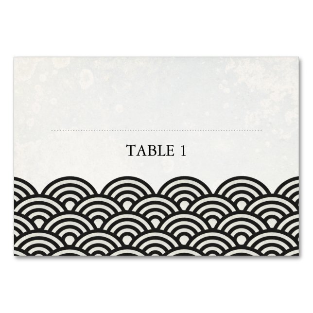 Black+White Stylised Waves Flat Place Name Card (Front)