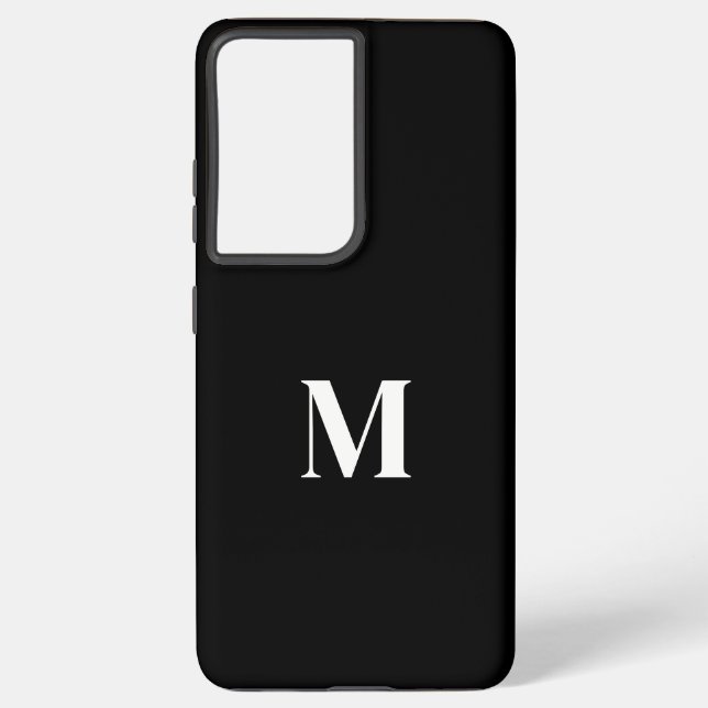Black White Stylish Elegant Custom Name Monogram Samsung Galaxy S21 Ultra Case (Back)