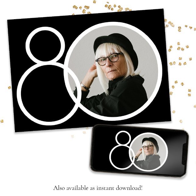 Black White Stylish Minimalist Photo 80th Birthday Invitation (Black White 80th Birthday Stylish Minimalist Photo Invitation)