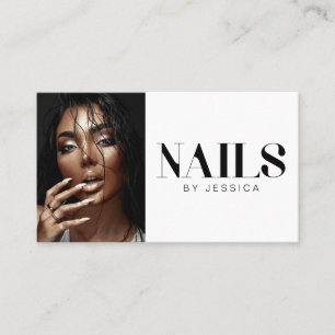 Black White Stylish Typography Photo Nails Business Card
