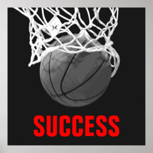 Black White Success Basketball Poster