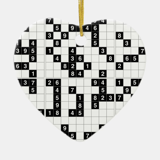 black white sudoku ceramic tree decoration (Front)
