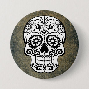 Black & White Sugar Skull Slate 7.5 Cm Round Badge