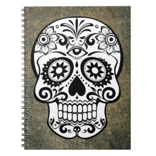 Black & White Sugar Skull Slate Spiral Notebook