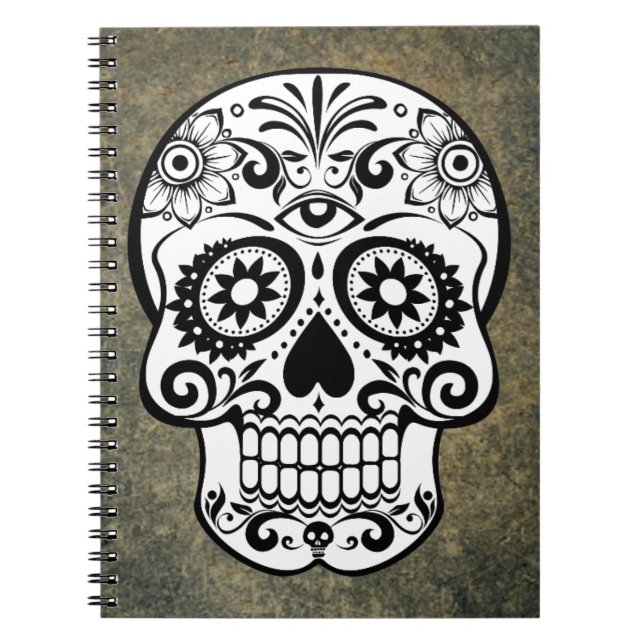 Black & White Sugar Skull Slate Spiral Notebook (Front)
