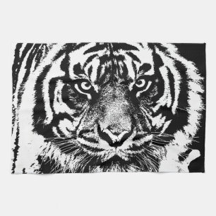 Black White Sumatran Borneo Tiger Eye Artwork Tea Towel
