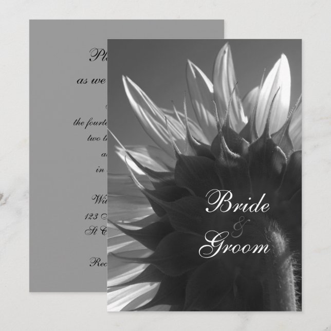 Black White Summer Garden Sunflower Wedding Invitation (Front/Back)