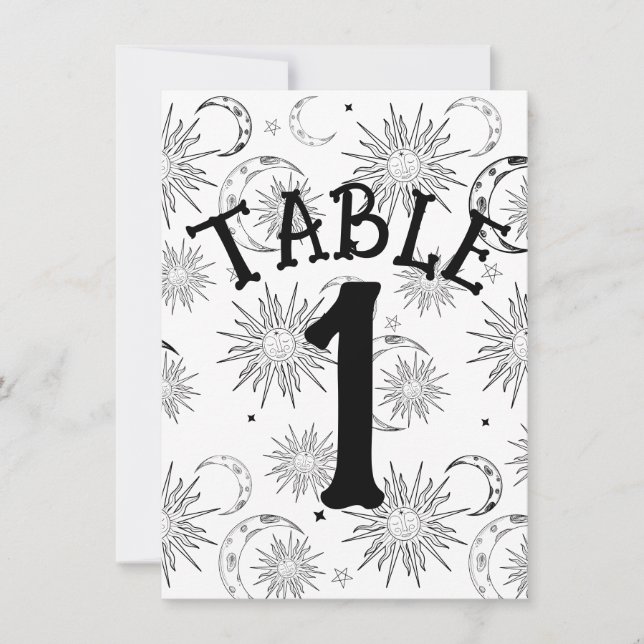 Black & White Sun Moon Stars Table Number (Front)