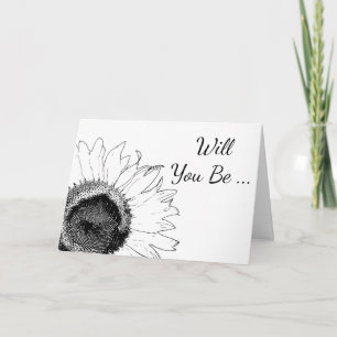 Black White Sunflower Will You Be My Bridesmaid Invitation
