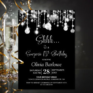 Black White Surprise 18th Birthday Party Invitation