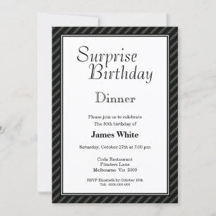 Black & White Surprise 30th Birthday Dinner Invitation