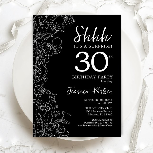 Black White Surprise 30th Birthday Invitation (Creator Uploaded)