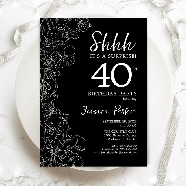 Black White Surprise 40th Birthday Invitation (Creator Uploaded)