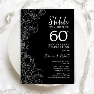 Black White Surprise 60th Anniversary Invitation