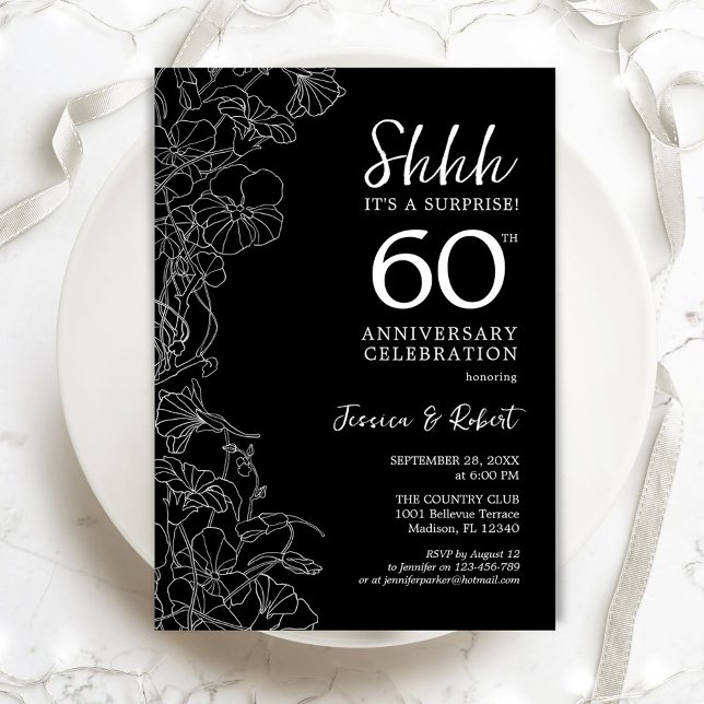 Black White Surprise 60th Anniversary Invitation (Creator Uploaded)