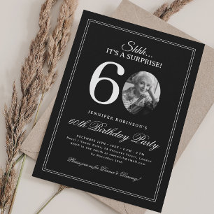 Black + White   Surprise 60th Birthday Party Invitation