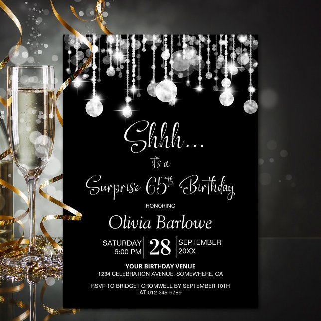 Black White Surprise 65th Birthday Party Invitation (Creator Uploaded)
