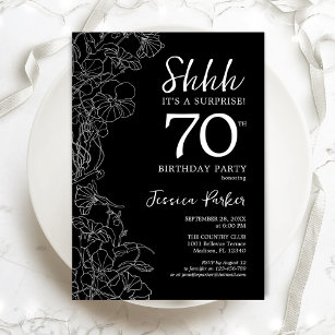 Black White Surprise 70th Birthday Invitation