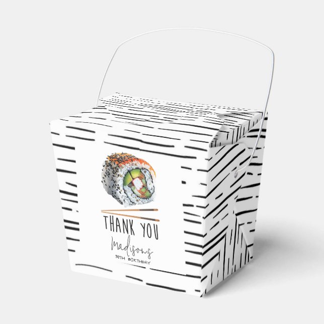 Black White Sushi Adult Birthday Favour Box (Front Side)