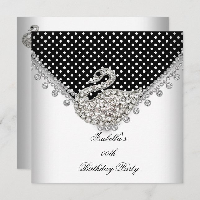Black White Swan Elegant Birthday Party Invitation (Front/Back)