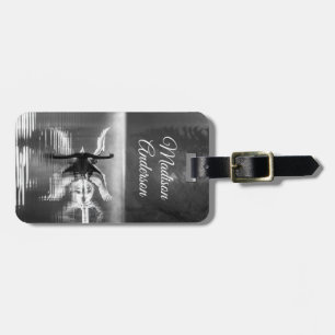 Black & White Swan Reflection Personalised Luggage Tag