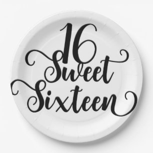 Black & White Sweet 16 Birthday Party  Paper Plate