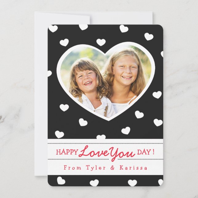 Black & White Sweet Hearts Valentine Photo Card (Front)