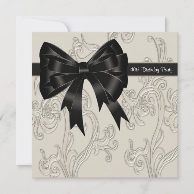 Black White Swirl 40th Birthday Party Invitation (Front)