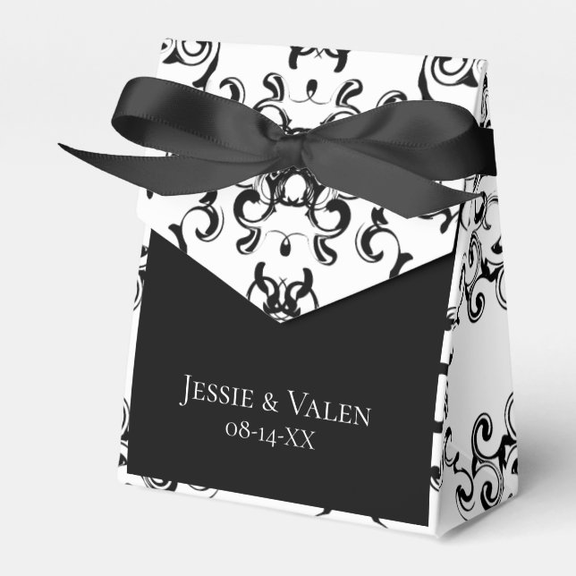 Black & White Swirl Gothic Wedding Favour Box (Front Side)