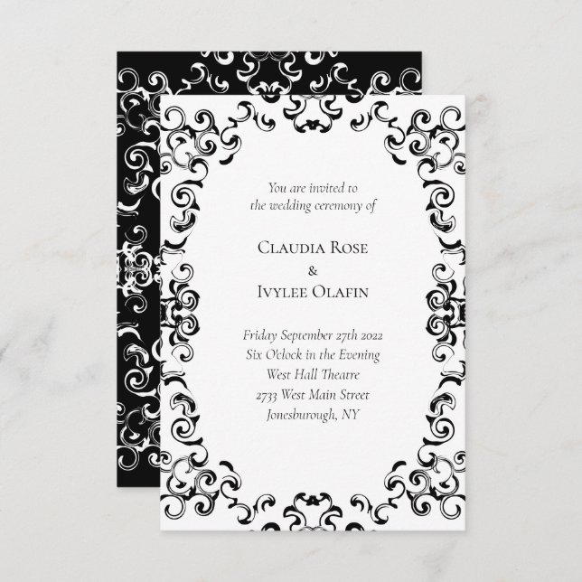 Black & White Swirl Gothic Wedding Invitation (Front/Back)