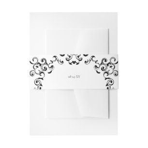 Black & White Swirl Gothic Wedding Invitation Belly Band