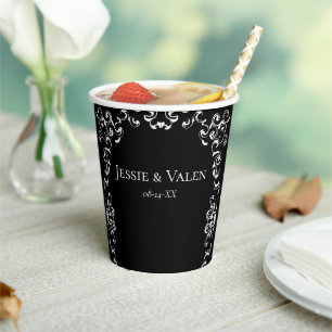 Black White Swirl Gothic Wedding Paper Cups