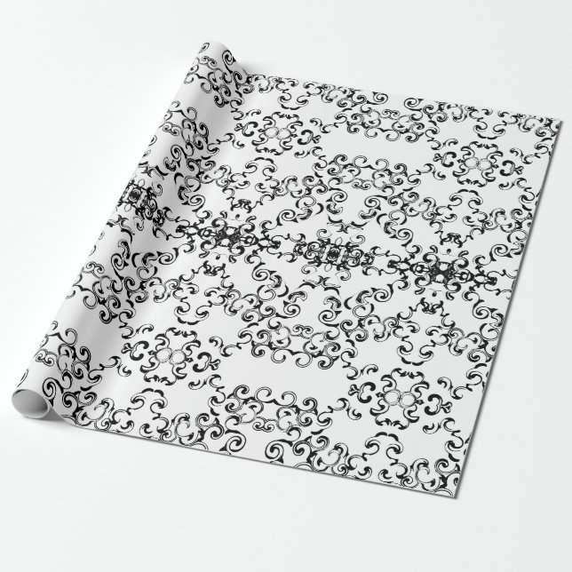 Black & White Swirl Gothic Wedding Wrapping Paper (Unrolled)