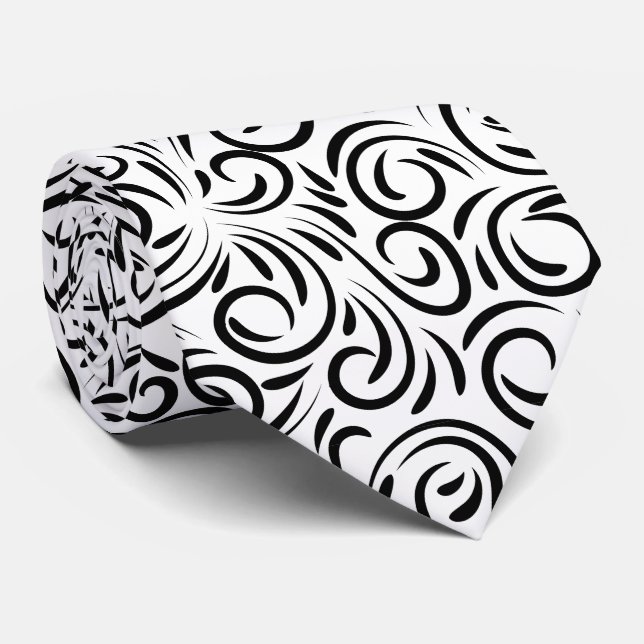 black white swirl pattern  tie (Rolled)
