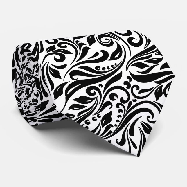black white swirl pattern tie (Rolled)