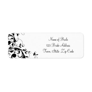 Black White Swirl Wedding Return Address Label