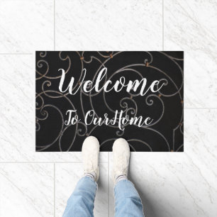 Black/White Swirl "Welcome" Door Mat
