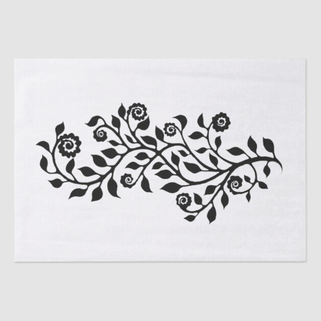 Black & White Swirly Floral Ornament Nice Simple Tissue Paper (Front)